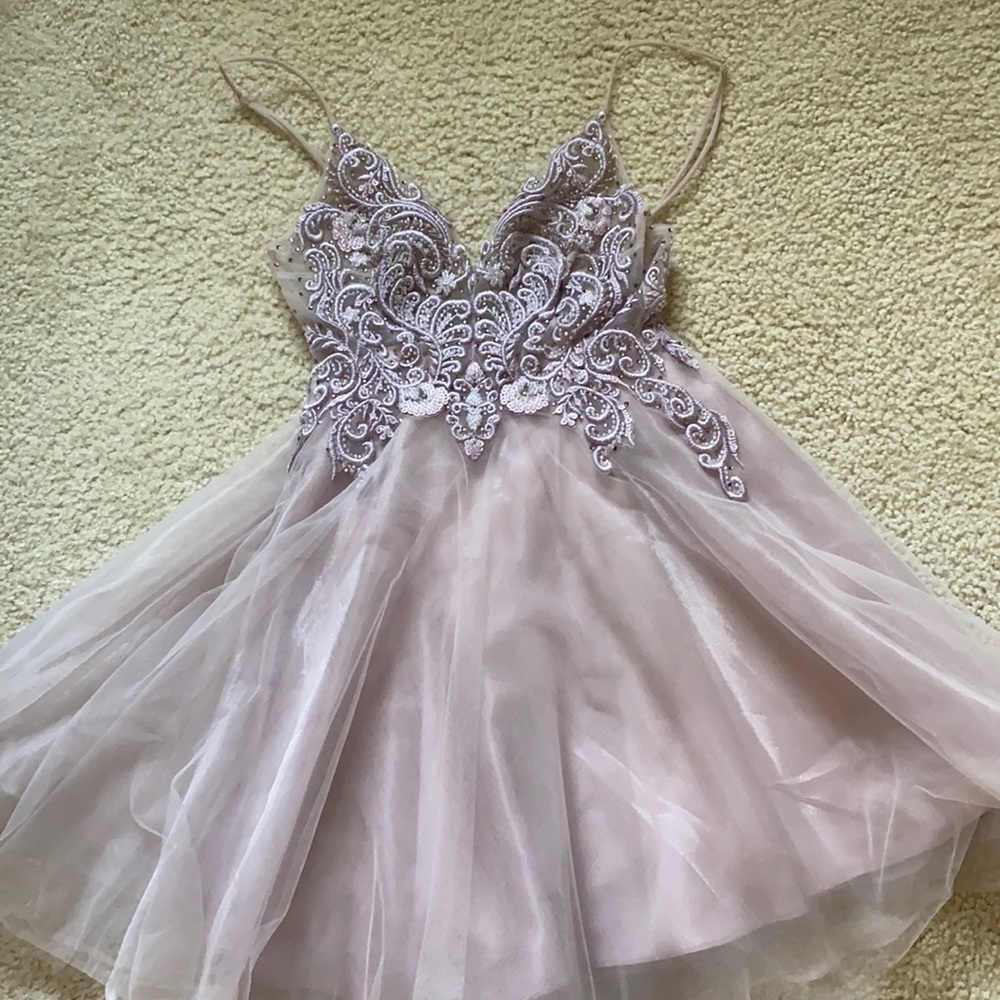 purple lace homecoming dress